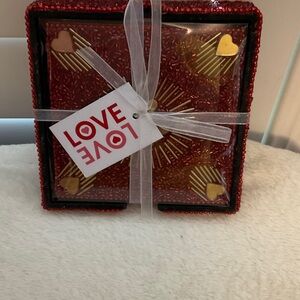 Love Themed Red and Gold Coaster Set